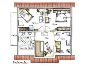 Fertighaus Dacapo 105 von Iller-Haus Schlüsselfertig ab 198000€, Satteldach-Klassiker Grundriss 1