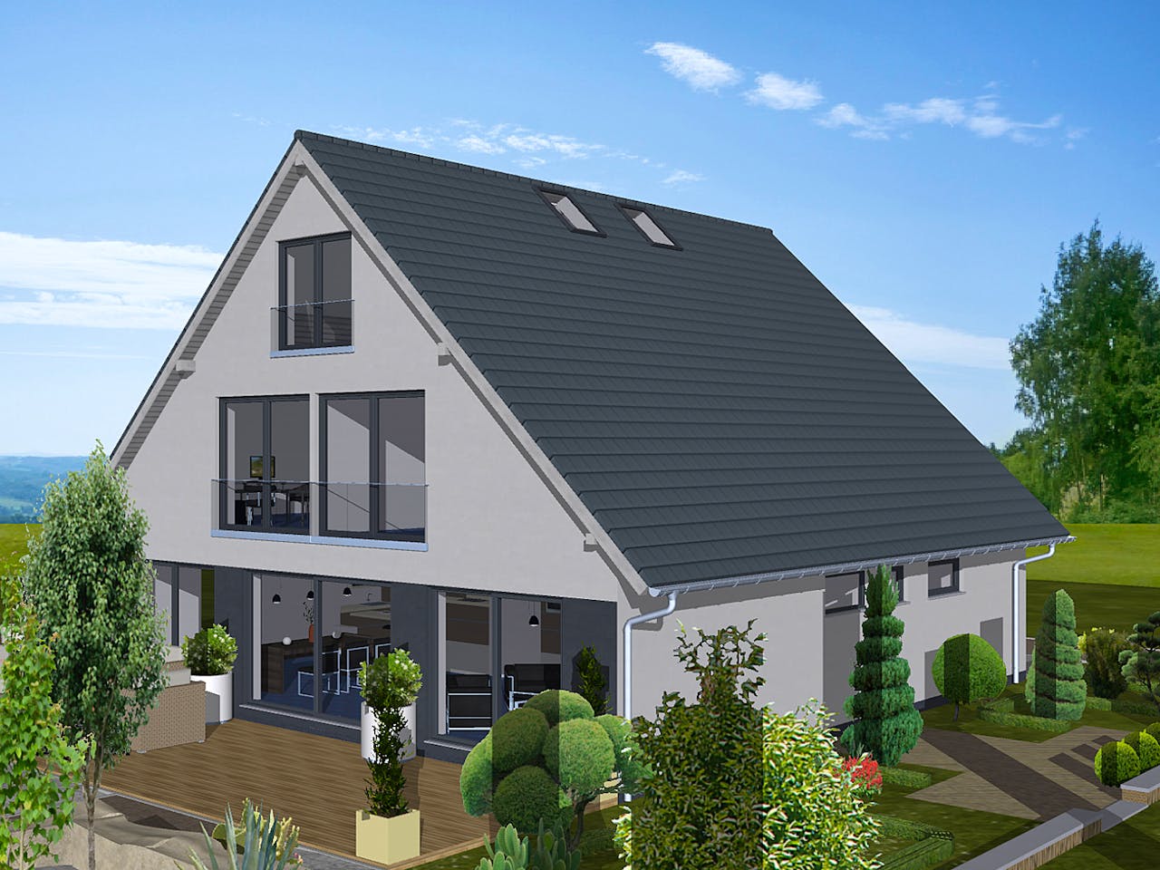 Fertighaus GEDO 312 von Deutsche ArchitektenHaus Schlüsselfertig ab 620000€, Satteldach-Klassiker Außenansicht 1