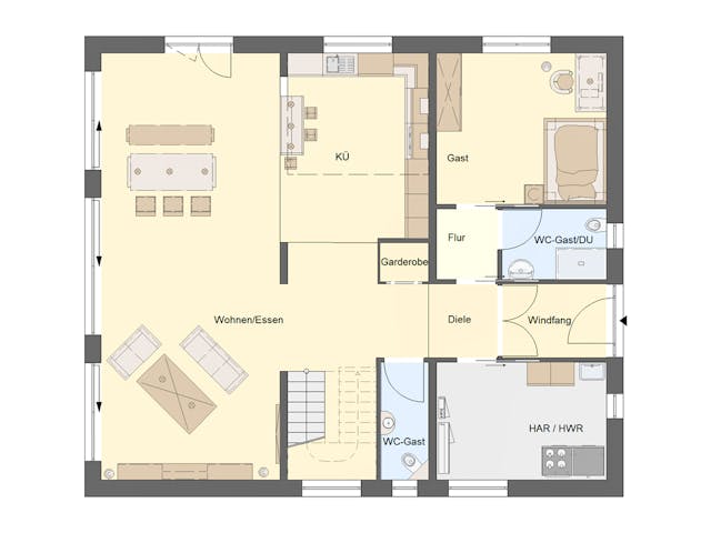 Fertighaus GEDO 312 von Deutsche ArchitektenHaus Schlüsselfertig ab 620000€, Satteldach-Klassiker Grundriss 1