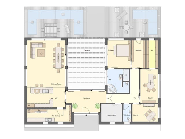 Fertighaus PERA 252 von Deutsche ArchitektenHaus Schlüsselfertig ab 645000€, Bungalow Grundriss 1 Fertighaus PERA 252 von Deutsche ArchitektenHaus Schlüsselfertig ab 645000€, Bungalow Grundriss 1