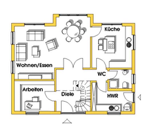 Fertighaus Alexandra (KfW-Effizienzhaus 40 EE) von Dammann-Haus Schlüsselfertig ab 360700€, Satteldach-Klassiker Grundriss 1