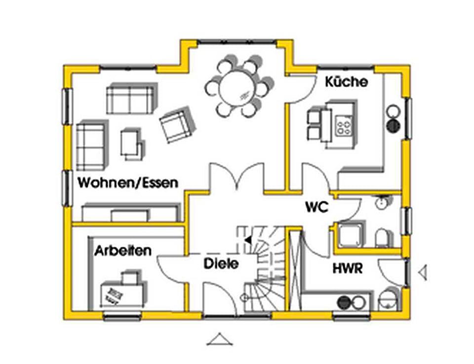 Fertighaus Alexandra (KfW-Effizienzhaus 40 EE) von Dammann-Haus Schlüsselfertig ab 360700€, Satteldach-Klassiker Grundriss 1