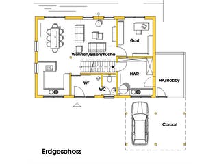 Fertighaus Anke (KfW-Effizienzhaus 40 EE) von Dammann-Haus Schlüsselfertig ab 381800€, Satteldach-Klassiker Grundriss 1