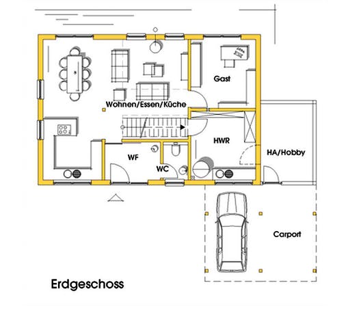 Fertighaus Anke (KfW-Effizienzhaus 40 EE) von Dammann-Haus Schlüsselfertig ab 381800€, Satteldach-Klassiker Grundriss 1