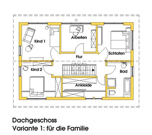 Fertighaus Anke (KfW-Effizienzhaus 40 EE) von Dammann-Haus Schlüsselfertig ab 381800€, Satteldach-Klassiker Grundriss 2