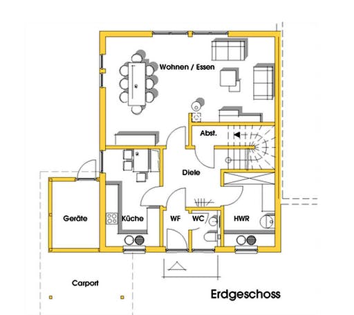 Fertighaus Anneke (KfW-Effizienzhaus 40 EE) von Dammann-Haus Schlüsselfertig ab 326500€, Satteldach-Klassiker Grundriss 1