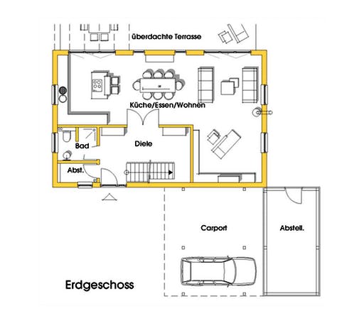 Fertighaus Birgit (KfW-Effizienzhaus 40 EE) von Dammann-Haus Schlüsselfertig ab 381300€, Pultdachhaus Grundriss 1