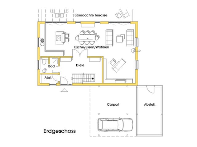 Fertighaus Birgit (KfW-Effizienzhaus 40 EE) von Dammann-Haus Schlüsselfertig ab 381300€, Pultdachhaus Grundriss 1 Fertighaus Birgit (KfW-Effizienzhaus 40 EE) von Dammann-Haus Schlüsselfertig ab 381300€, Pultdachhaus Grundriss 1