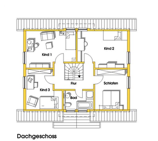 Fertighaus Carmen (KfW-Effizienzhaus 40 EE) von Dammann-Haus Schlüsselfertig ab 372500€, Satteldach-Klassiker Grundriss 2