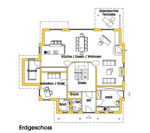 Fertighaus Conny (KfW-Effizienzhaus 40 EE) von Dammann-Haus Schlüsselfertig ab 557700€, Stadtvilla Grundriss 1