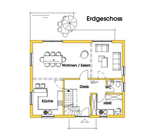 Fertighaus Imke (KfW-Effizienzhaus 40 EE) von Dammann-Haus Schlüsselfertig ab 323700€, Satteldach-Klassiker Grundriss 1