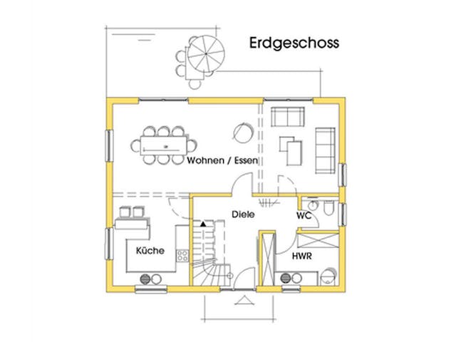 Fertighaus Imke (KfW-Effizienzhaus 40 EE) von Dammann-Haus Schlüsselfertig ab 323700€, Satteldach-Klassiker Grundriss 1