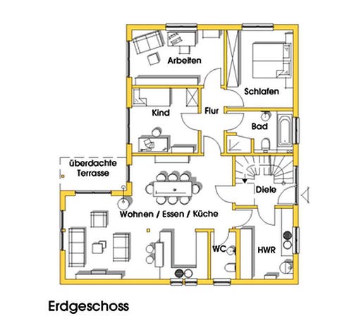 Fertighaus Irina (KfW-Effizienzhaus 40 EE) von Dammann-Haus Schlüsselfertig ab 491900€, Satteldach-Klassiker Grundriss 1