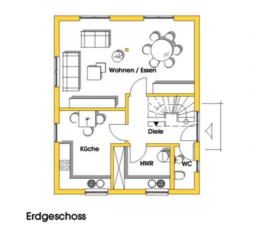 Fertighaus Isa (KfW-Effizienzhaus 40 EE) von Dammann-Haus Schlüsselfertig ab 297700€, Satteldach-Klassiker Grundriss 1