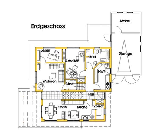 Fertighaus Judith (KfW-Effizienzhaus 40 EE) von Dammann-Haus Schlüsselfertig ab 399200€, Satteldach-Klassiker Grundriss 1