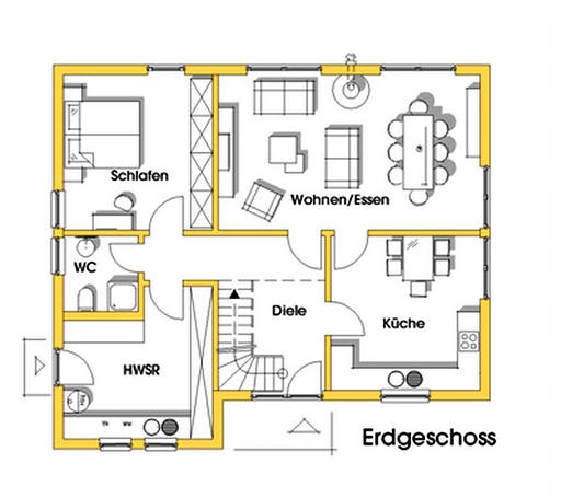 Fertighaus Julia (KfW-Effizienzhaus 40 EE) von Dammann-Haus Schlüsselfertig ab 371100€, Satteldach-Klassiker Grundriss 1
