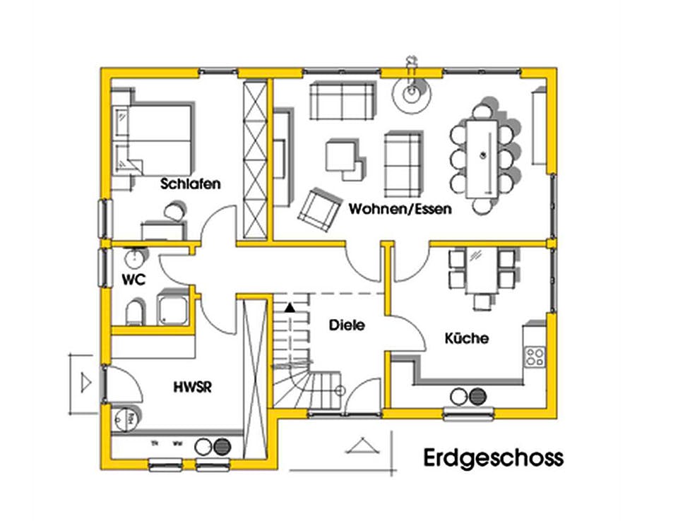 Fertighaus Julia (KfW-Effizienzhaus 40 EE) von Dammann-Haus Schlüsselfertig ab 371100€, Satteldach-Klassiker Grundriss 1
