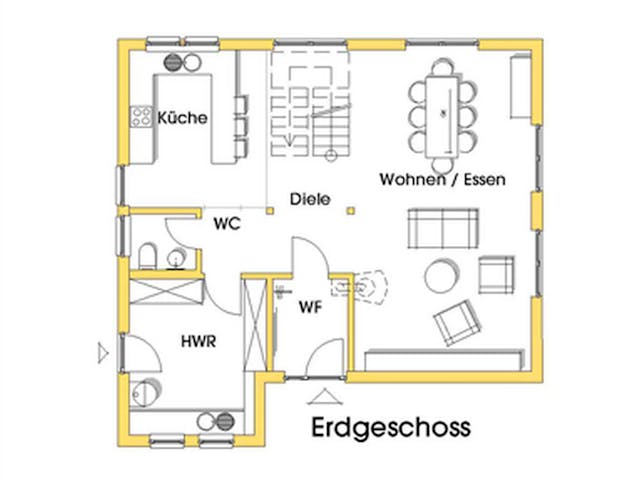 Fertighaus Julia 2 (KfW-Effizienzhaus 40 EE) von Dammann-Haus Schlüsselfertig ab 339200€, Satteldach-Klassiker Grundriss 1