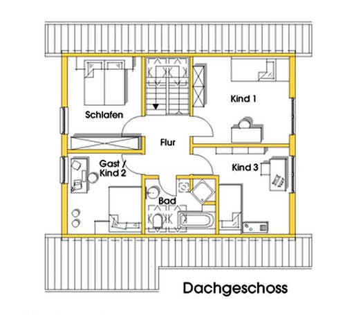 Fertighaus Julia 2 (KfW-Effizienzhaus 40 EE) von Dammann-Haus Schlüsselfertig ab 339200€, Satteldach-Klassiker Grundriss 2