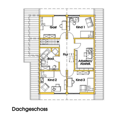 Fertighaus Julia 3 (KfW-Effizienzhaus 40 EE) von Dammann-Haus Schlüsselfertig ab 406500€, Satteldach-Klassiker Grundriss 2