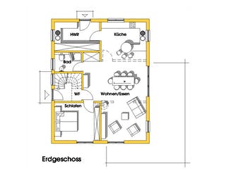 Fertighaus Jutta (KfW-Effizienzhaus 40 EE) von Dammann-Haus Schlüsselfertig ab 379200€, Satteldach-Klassiker Grundriss 1