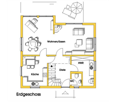 Fertighaus Kathrin (KfW-Effizienzhaus 40 EE) von Dammann-Haus Schlüsselfertig ab 331200€, Satteldach-Klassiker Grundriss 1
