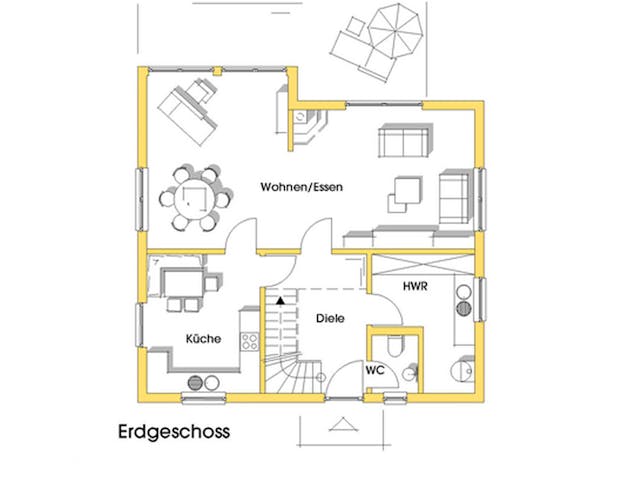 Fertighaus Kathrin (KfW-Effizienzhaus 40 EE) von Dammann-Haus Schlüsselfertig ab 331200€, Satteldach-Klassiker Grundriss 1