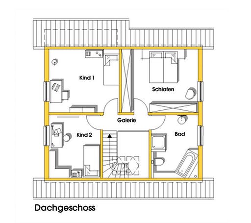 Fertighaus Kathrin (KfW-Effizienzhaus 40 EE) von Dammann-Haus Schlüsselfertig ab 331200€, Satteldach-Klassiker Grundriss 2