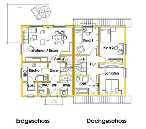 Fertighaus Kerstin 1 (KfW-Effizienzhaus 40 EE) von Dammann-Haus Schlüsselfertig ab 292900€, Satteldach-Klassiker Grundriss 1