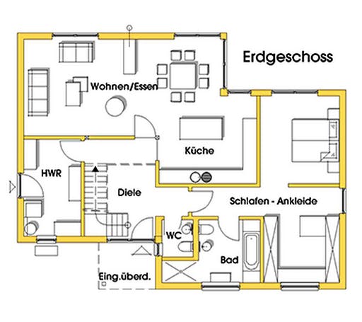 Fertighaus Luisa (KfW-Effizienzhaus 40 EE) von Dammann-Haus Schlüsselfertig ab 440000€, Cubushaus Grundriss 1