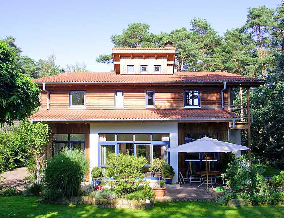 Fertighaus Margret (KfW-Effizienzhaus 40 EE) von Dammann-Haus Schlüsselfertig ab 508800€, Pultdachhaus Außenansicht 1