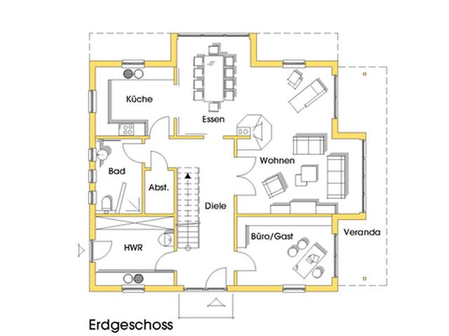 Fertighaus Margret (KfW-Effizienzhaus 40 EE) von Dammann-Haus Schlüsselfertig ab 508800€, Pultdachhaus Grundriss 1
