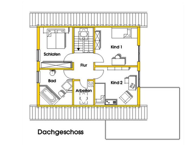 Fertighaus Myrna (KfW-Effizienzhaus 40 EE) von Dammann-Haus Schlüsselfertig ab 327800€, Satteldach-Klassiker Grundriss 2