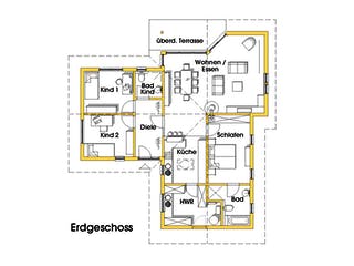 Fertighaus Natalie 2 (KfW-Effizienzhaus 40 EE) von Dammann-Haus Schlüsselfertig ab 358600€, Bungalow Grundriss 1