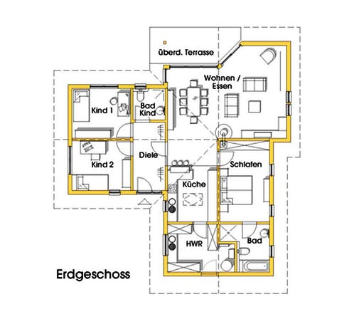 Fertighaus Natalie 2 (KfW-Effizienzhaus 40 EE) von Dammann-Haus Schlüsselfertig ab 358600€, Bungalow Grundriss 1