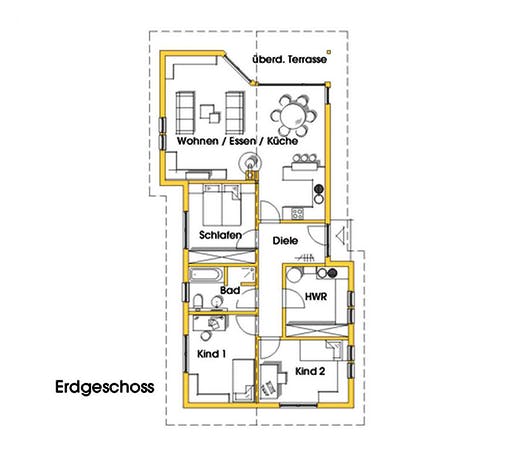 Fertighaus Natalie 3 (KfW-Effizienzhaus 40 EE) von Dammann-Haus Schlüsselfertig ab 320300€, Bungalow Grundriss 1