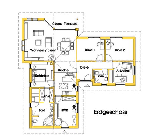 Fertighaus Natalie (KfW-Effizienzhaus 40 EE) von Dammann-Haus Schlüsselfertig ab 392000€, Bungalow Grundriss 1