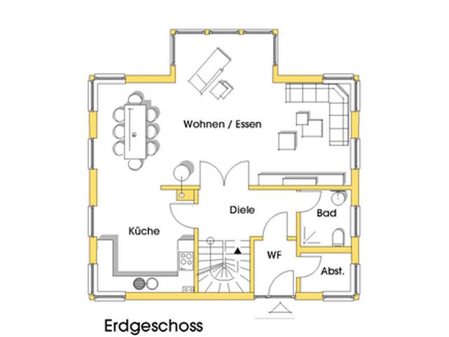 Fertighaus Patricia (KfW-Effizienzhaus 40 EE) von Dammann-Haus Schlüsselfertig ab 329000€, Satteldach-Klassiker Grundriss 1