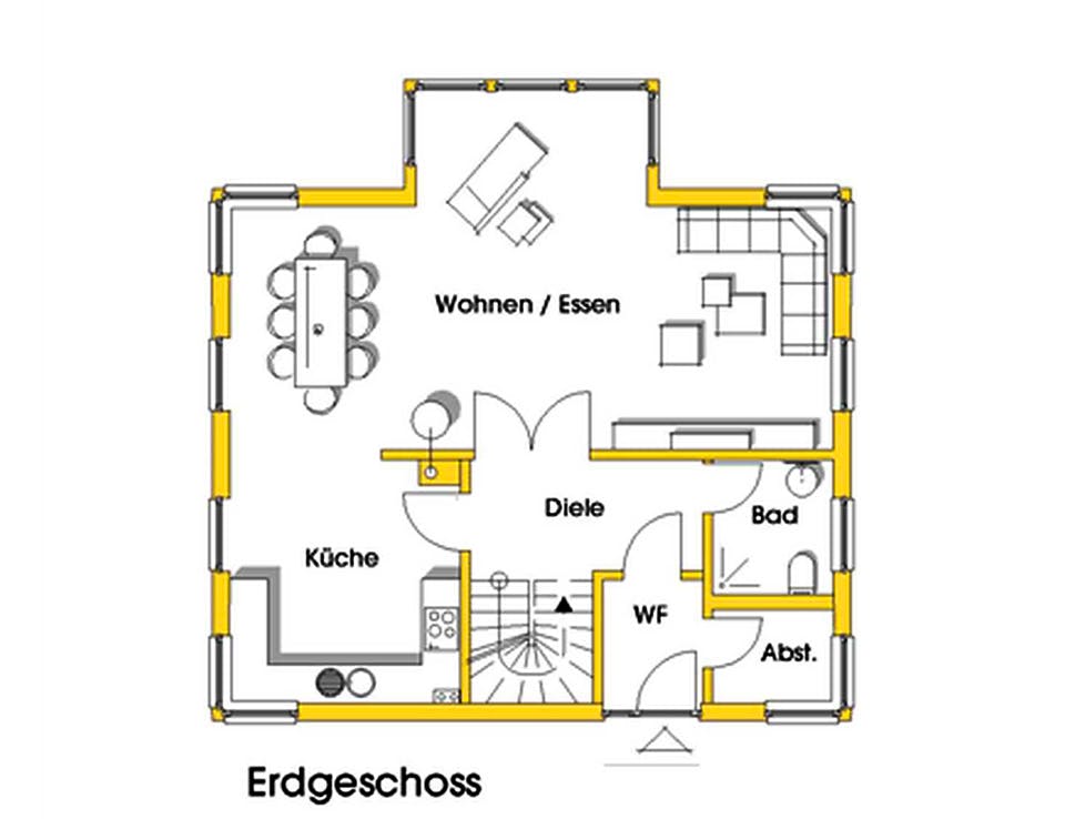 Fertighaus Patricia (KfW-Effizienzhaus 40 EE) von Dammann-Haus Schlüsselfertig ab 329000€, Satteldach-Klassiker Grundriss 1
