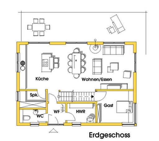 Fertighaus Petra (KfW-Effizienzhaus 40 EE) von Dammann-Haus Schlüsselfertig ab 344900€, Pultdachhaus Grundriss 1