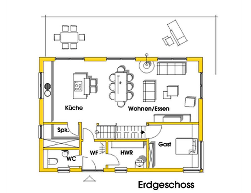 Fertighaus Petra (KfW-Effizienzhaus 40 EE) von Dammann-Haus Schlüsselfertig ab 344900€, Pultdachhaus Grundriss 1
