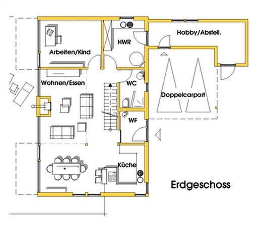 Fertighaus Sabine (KfW-Effizienzhaus 40 EE) von Dammann-Haus Schlüsselfertig ab 444200€, Pultdachhaus Grundriss 1