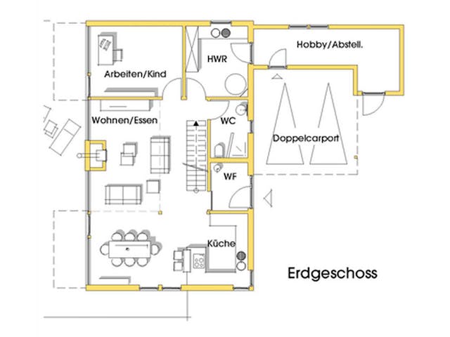 Fertighaus Sabine (KfW-Effizienzhaus 40 EE) von Dammann-Haus Schlüsselfertig ab 444200€, Pultdachhaus Grundriss 1