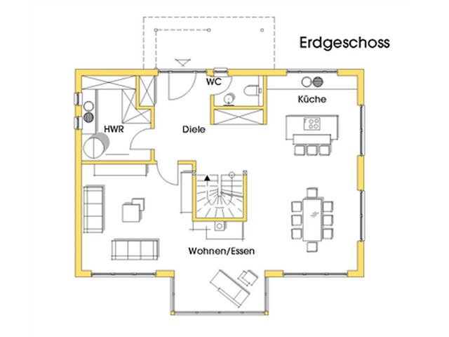 Fertighaus Stefanie (KfW-Effizienzhaus 40 EE) von Dammann-Haus Schlüsselfertig ab 454300€, Satteldach-Klassiker Grundriss 1