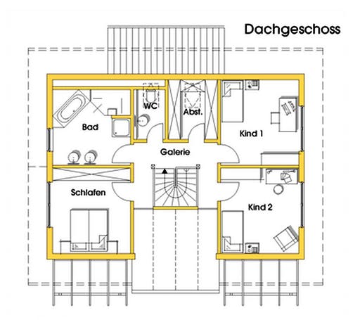 Fertighaus Stefanie (KfW-Effizienzhaus 40 EE) von Dammann-Haus Schlüsselfertig ab 454300€, Satteldach-Klassiker Grundriss 2