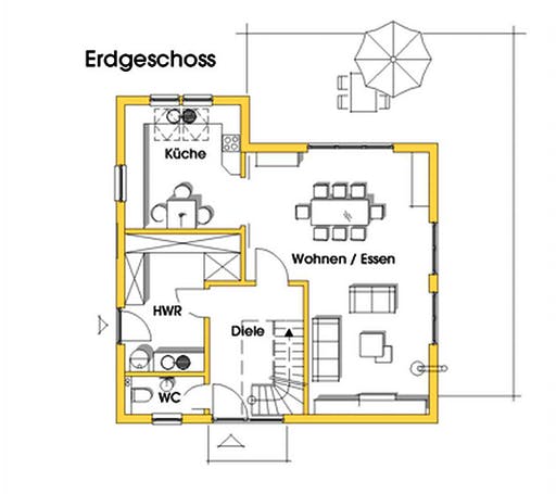 Fertighaus Steffy (KfW-Effizienzhaus 40 EE) von Dammann-Haus Schlüsselfertig ab 336800€, Satteldach-Klassiker Grundriss 1