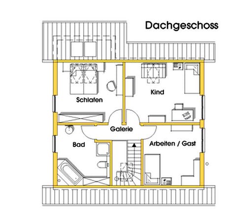 Fertighaus Steffy (KfW-Effizienzhaus 40 EE) von Dammann-Haus Schlüsselfertig ab 336800€, Satteldach-Klassiker Grundriss 2