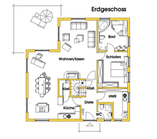 Fertighaus Susanne (KfW-Effizienhaus 40 EE) von Dammann-Haus Schlüsselfertig ab 381800€, Stadtvilla Grundriss 1