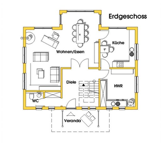 Fertighaus Svanhild (KfW-Effizienzhaus 40 EE) von Dammann-Haus Schlüsselfertig ab 413900€, Satteldach-Klassiker Grundriss 1