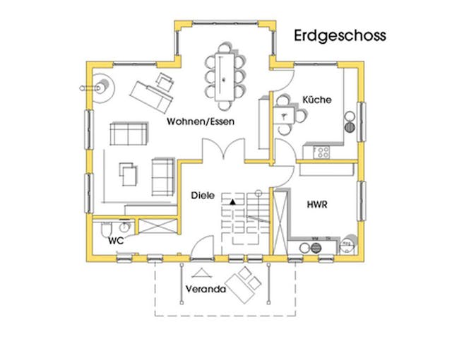 Fertighaus Svanhild (KfW-Effizienzhaus 40 EE) von Dammann-Haus Schlüsselfertig ab 413900€, Satteldach-Klassiker Grundriss 1